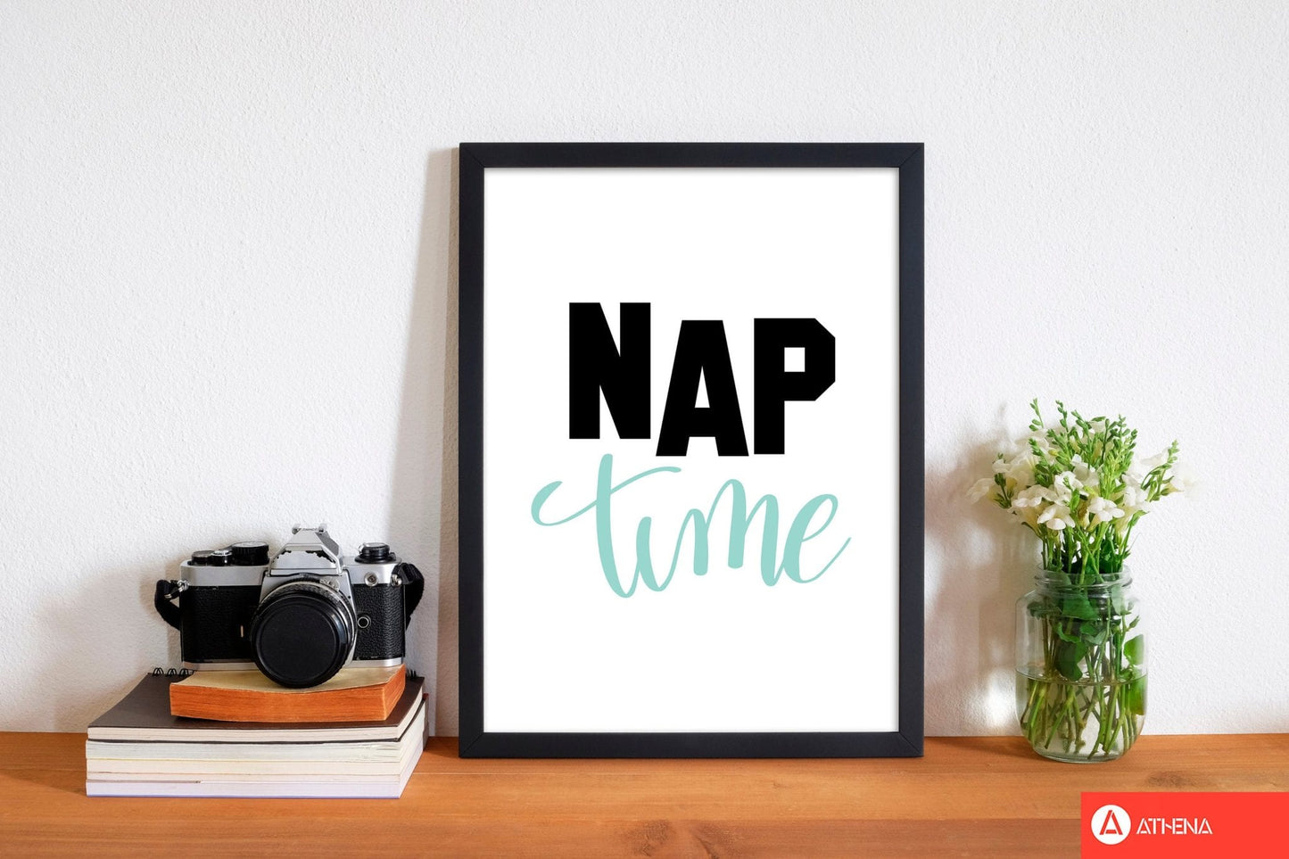 Nap time black and mint modern fine art print, framed typography wall art