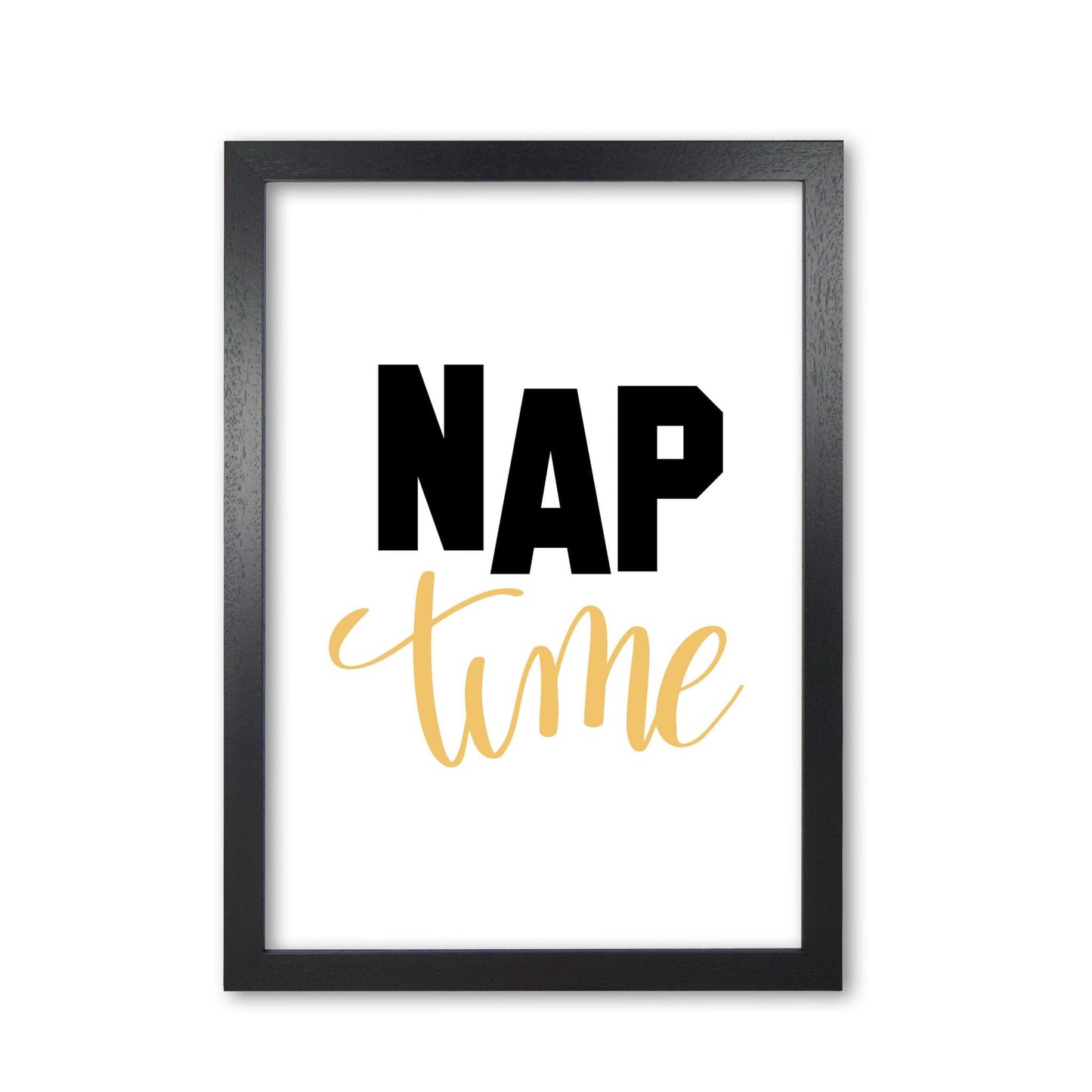 Nap time black and mustard modern fine art print, framed typography wall art