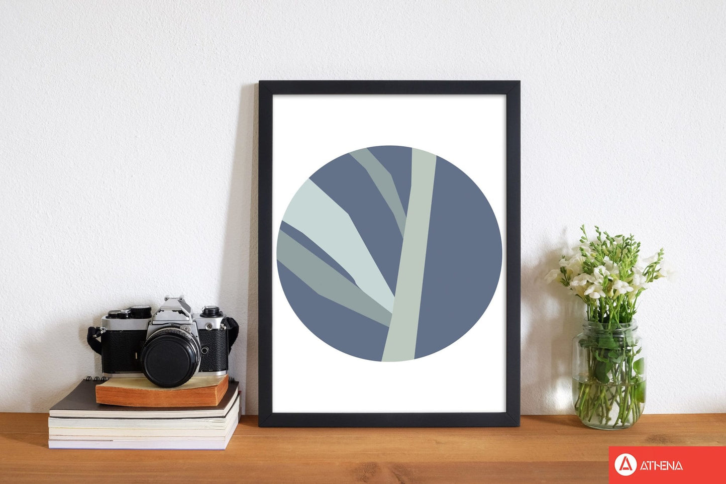 Navy abstract circle with branches modern fine art print