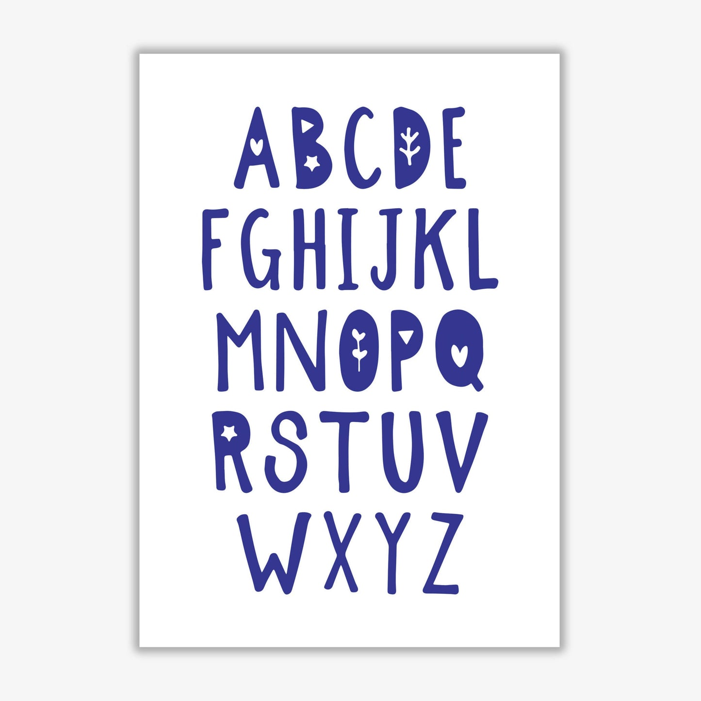 Navy alphabet modern fine art print, framed typography wall art