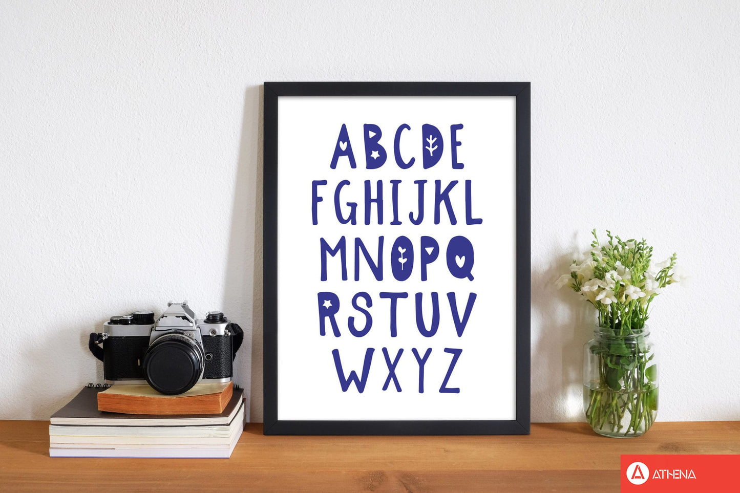 Navy alphabet modern fine art print, framed typography wall art