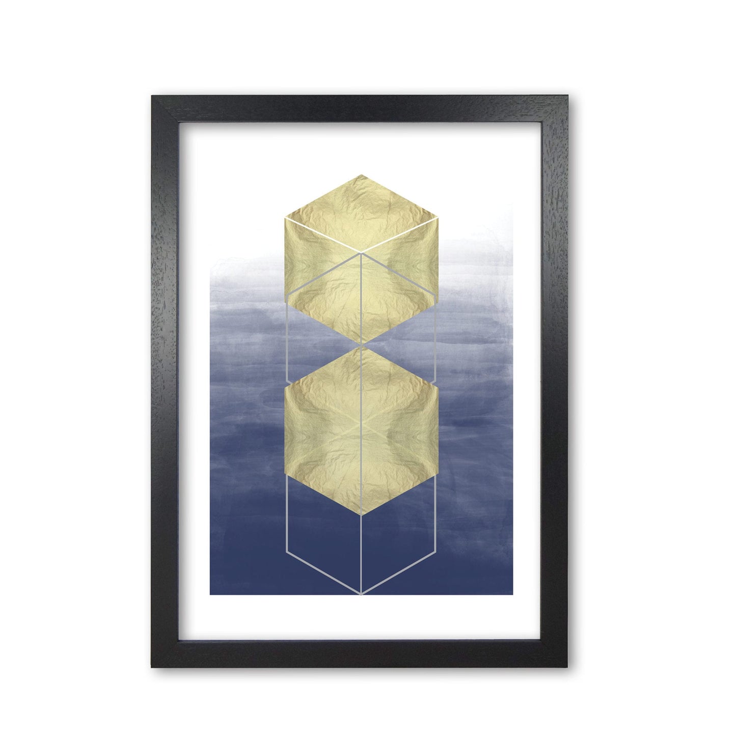 Navy and gold abstract hexagons modern fine art print