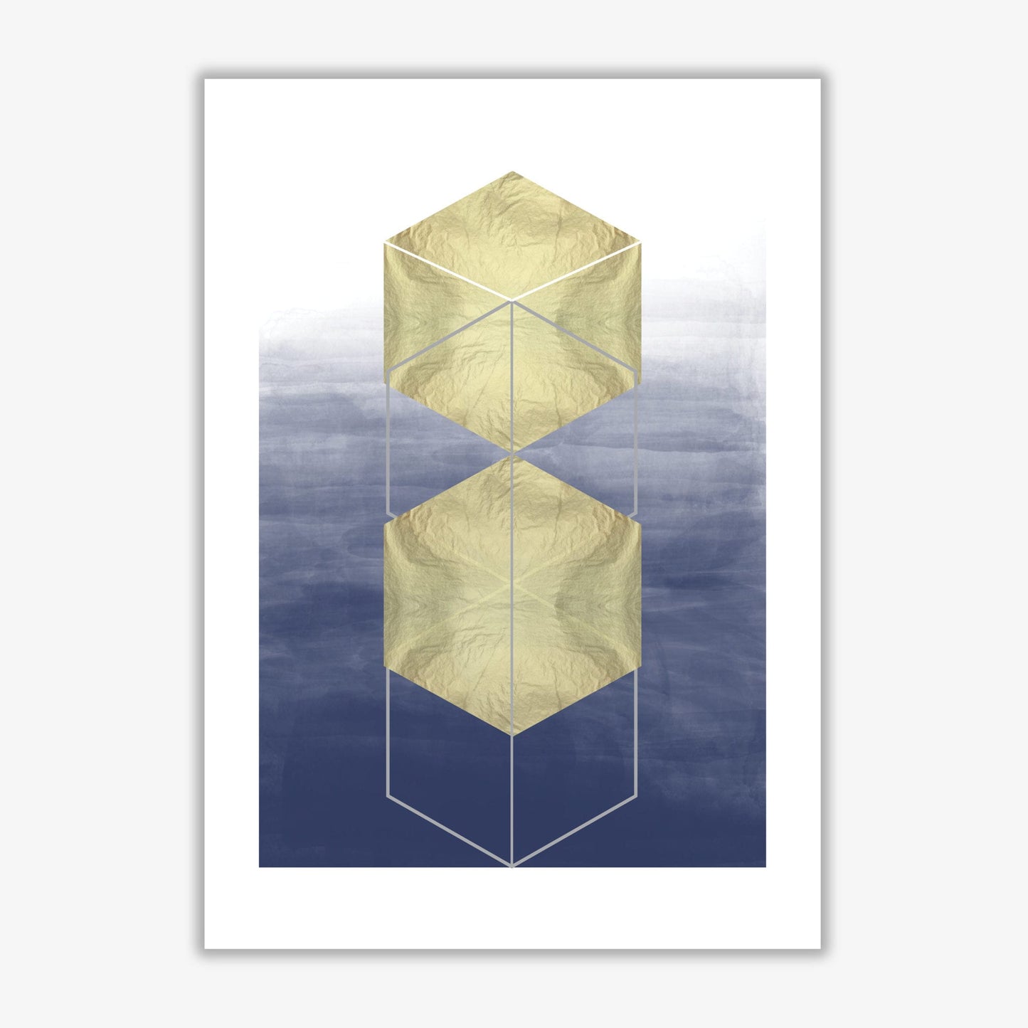 Navy and gold abstract hexagons modern fine art print