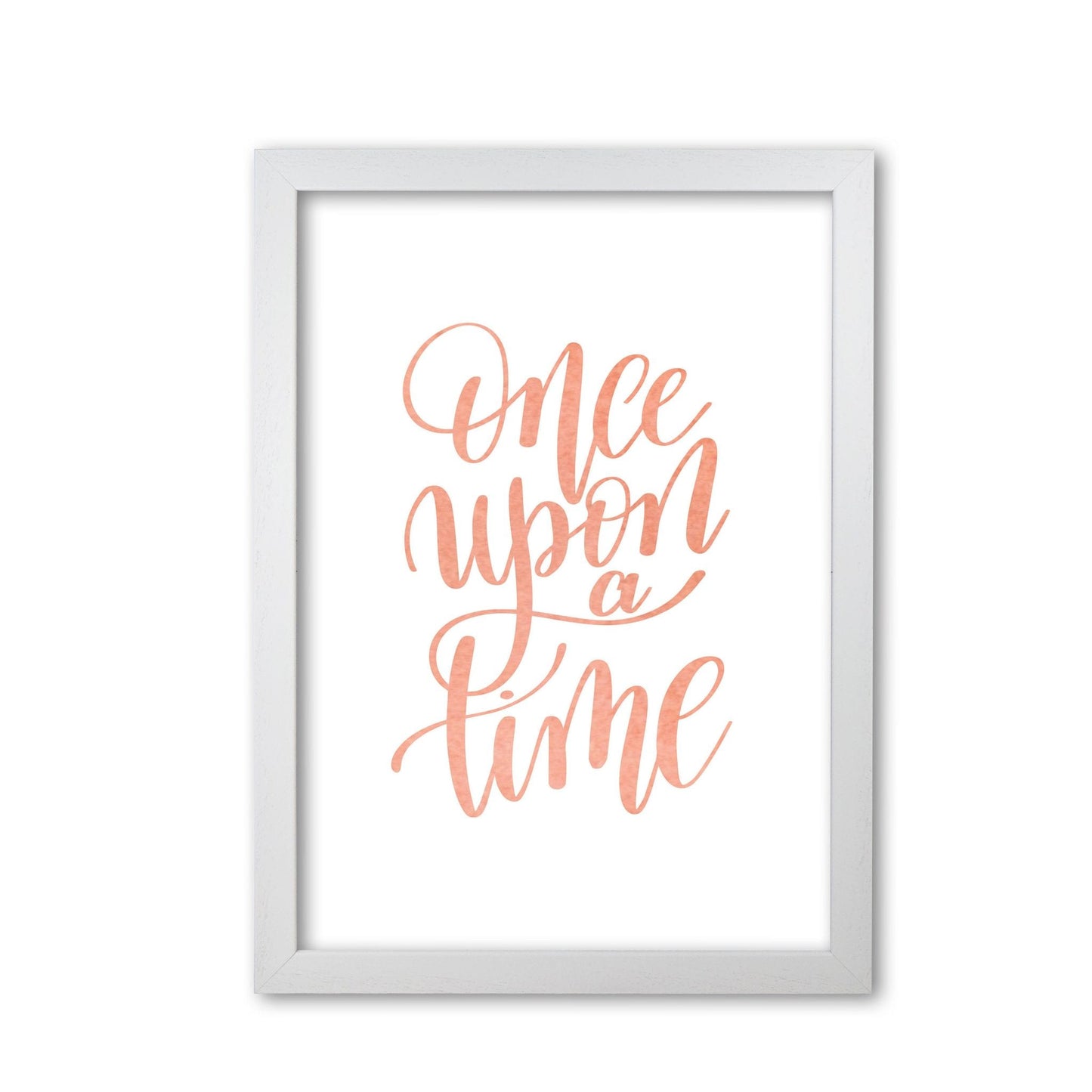 Once upon a time peach watercolour modern fine art print, framed typography wall art