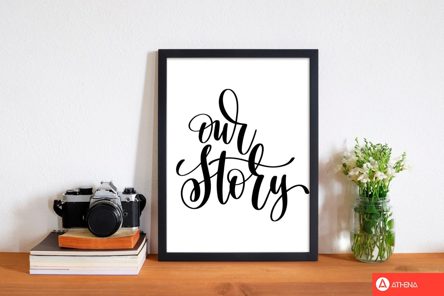 Our story modern fine art print, framed typography wall art