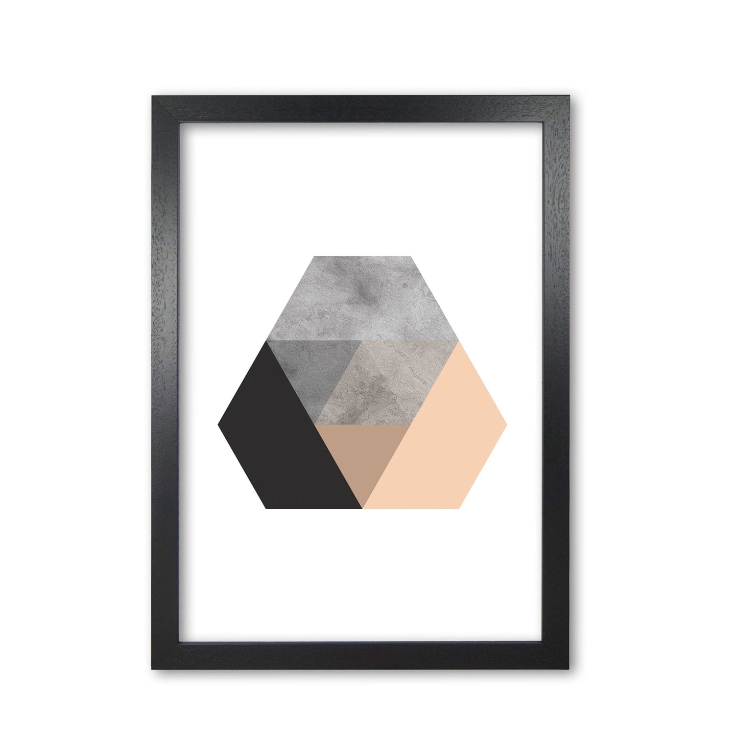 Peach and black abstract hexagon modern fine art print