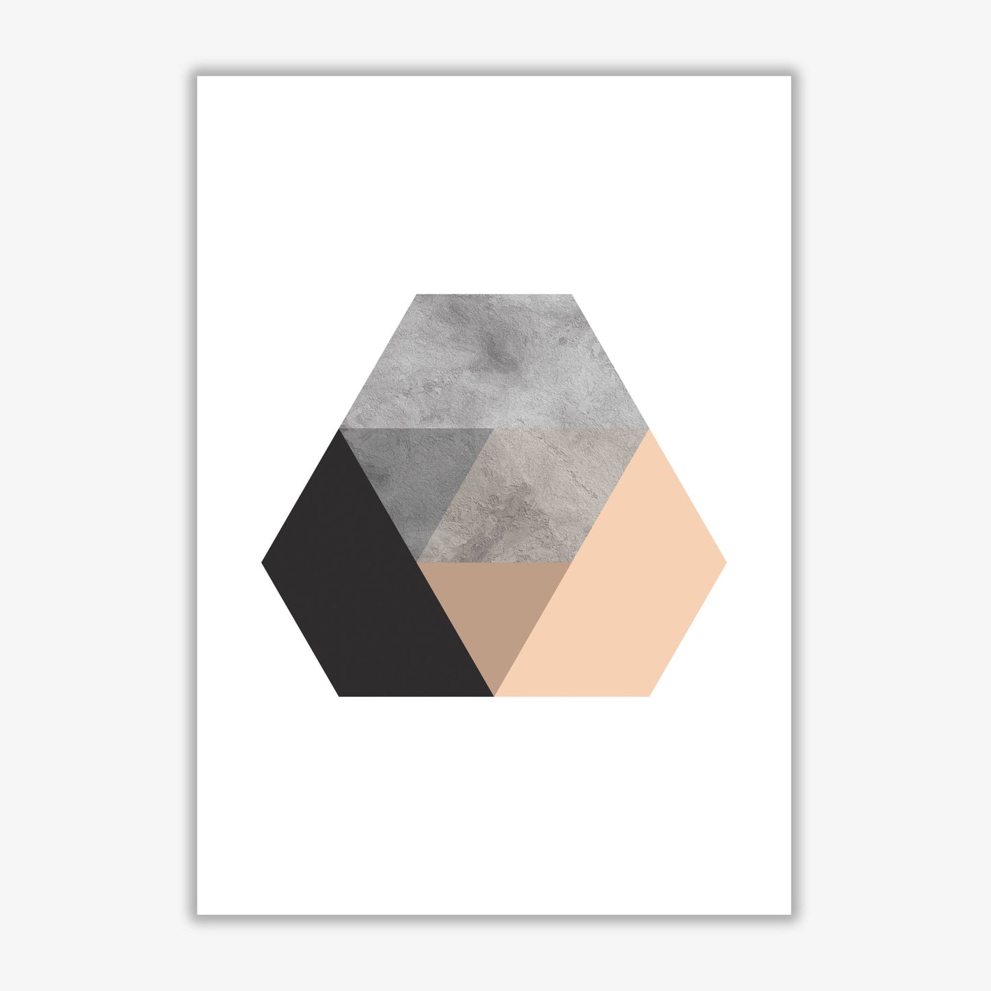 Peach and black abstract hexagon modern fine art print