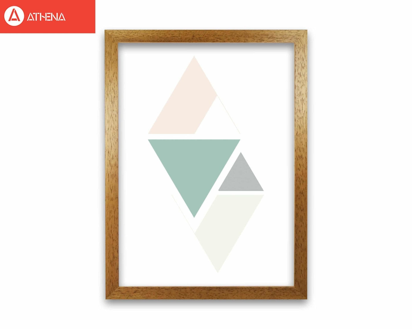Peach, green and grey abstract triangles modern fine art print