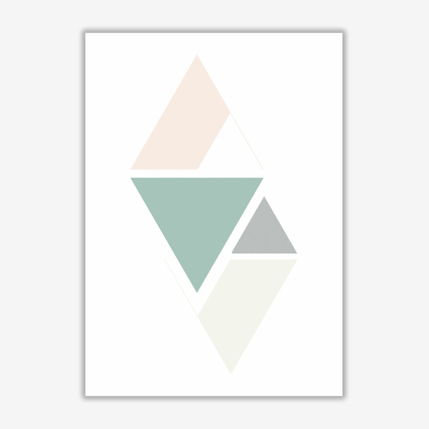 Peach, green and grey abstract triangles modern fine art print