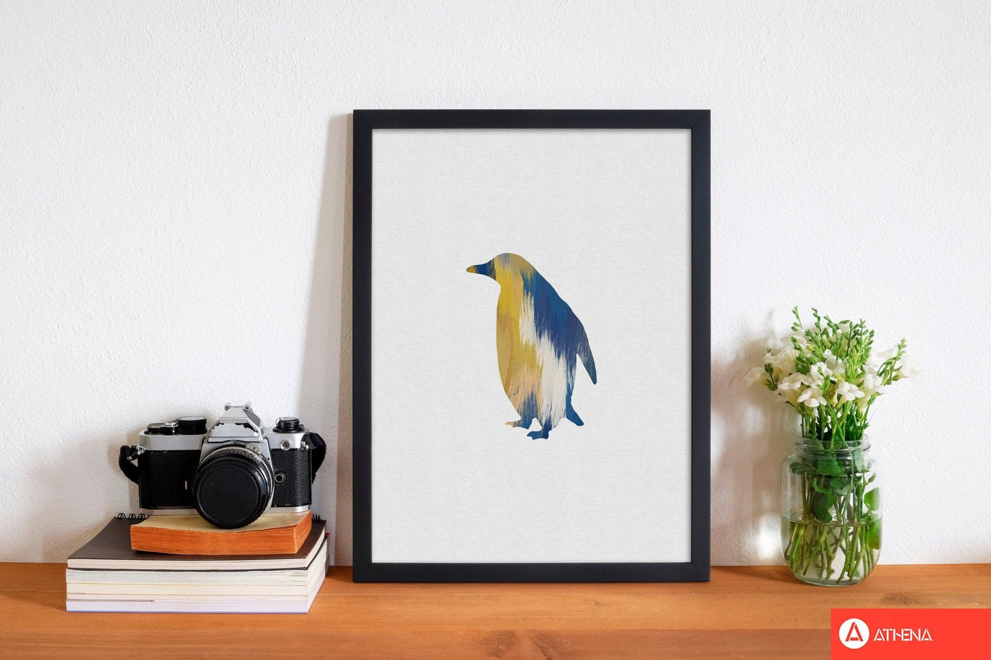 Penguin blue & yellow fine art print by orara studio