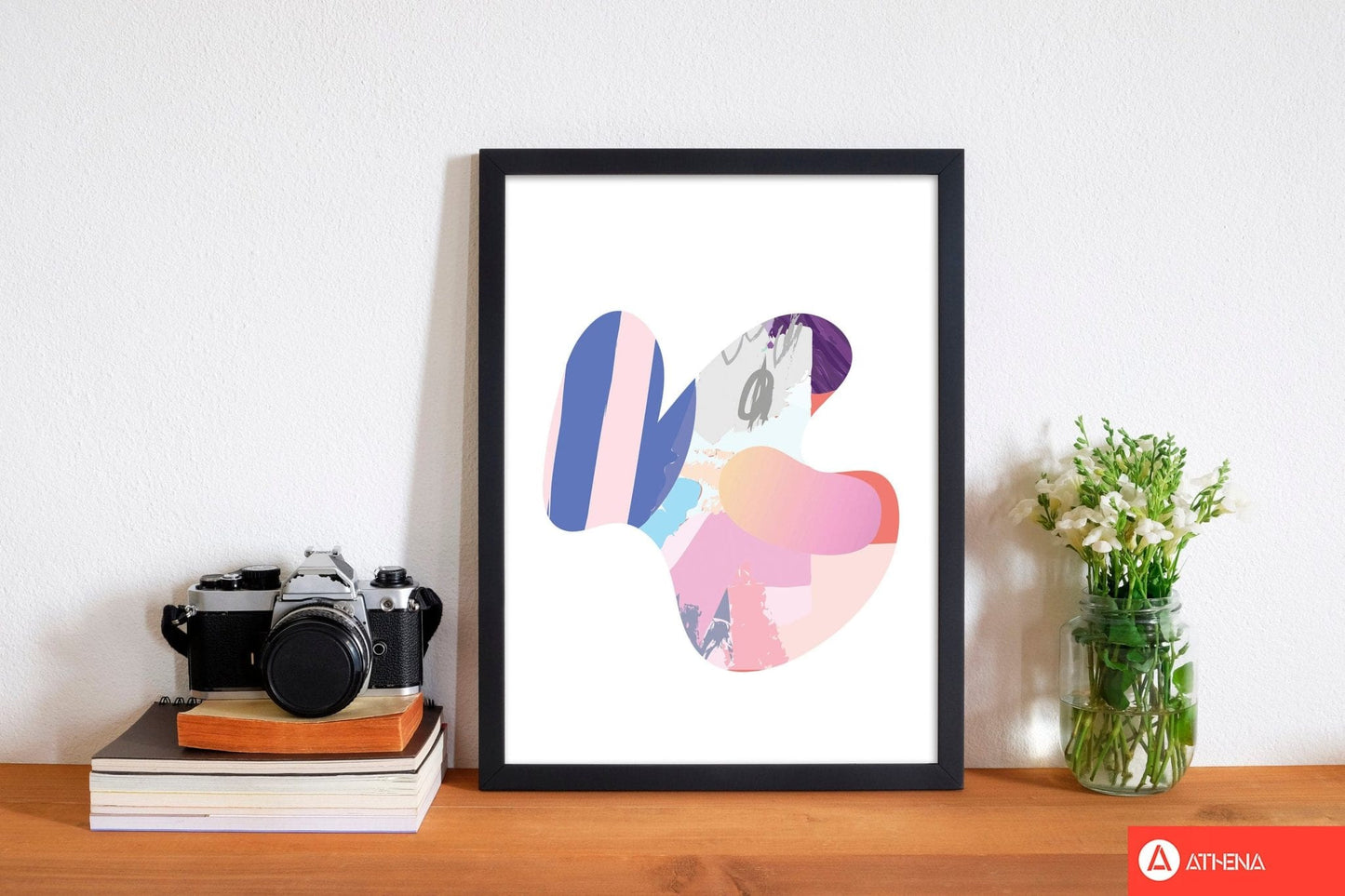 Pink abstract butterfly shape modern fine art print