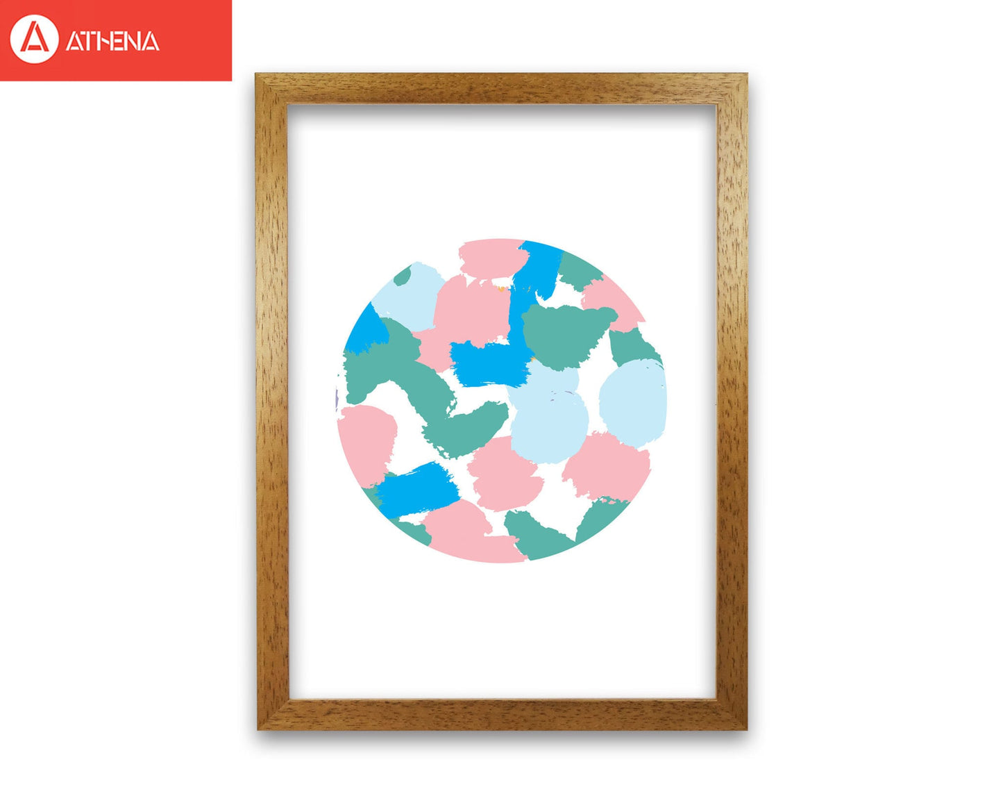Pink and green paint splodge circle abstract modern fine art print