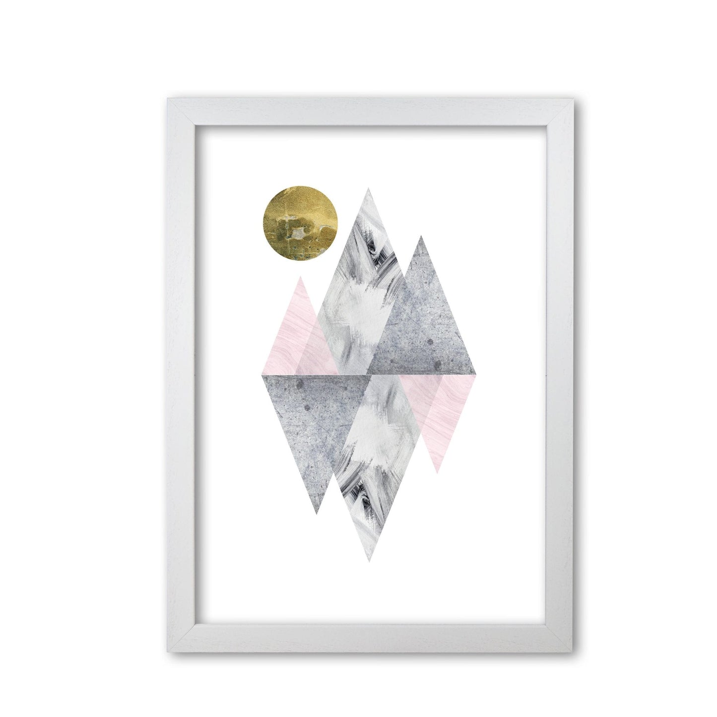 Pink and grey diamonds with gold moon abstract modern fine art print