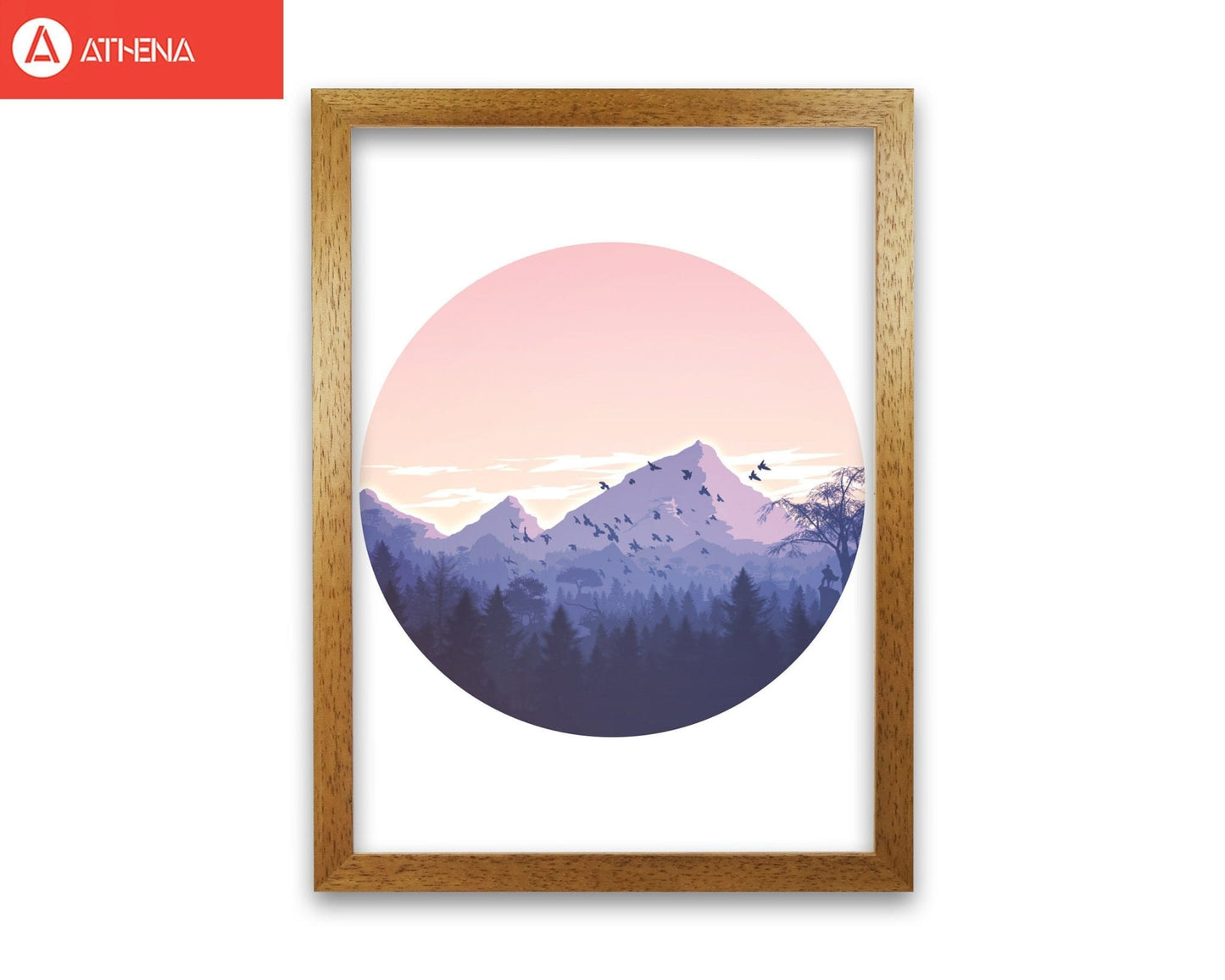 Pink mountains circle abstract modern fine art print