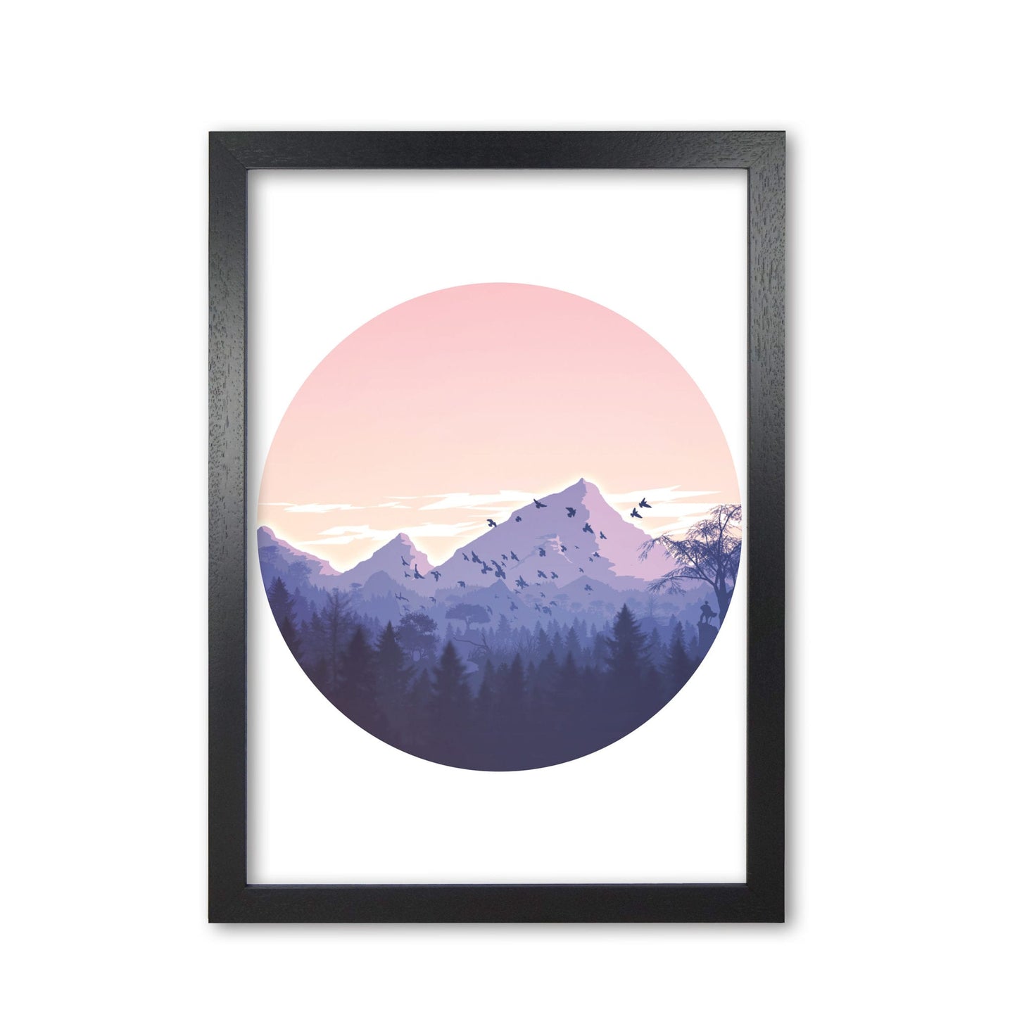 Pink mountains circle abstract modern fine art print
