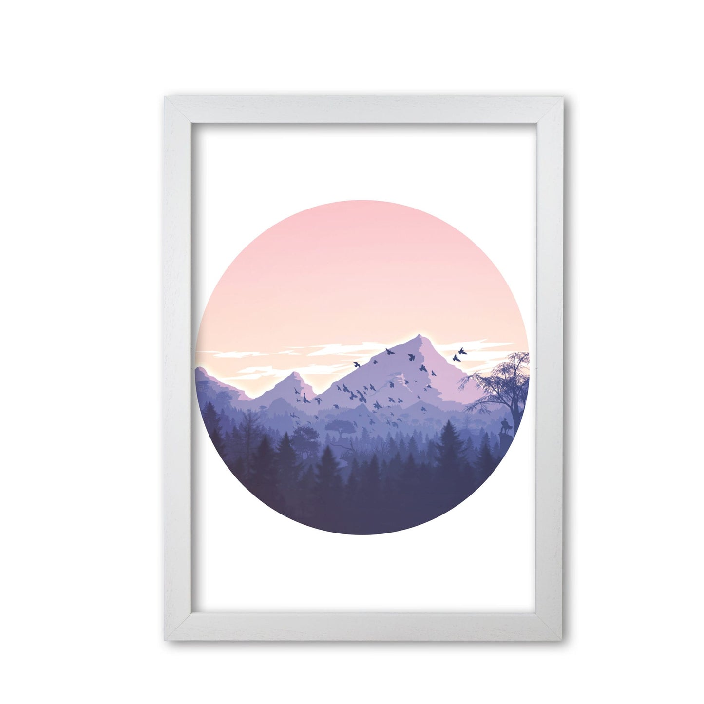 Pink mountains circle abstract modern fine art print
