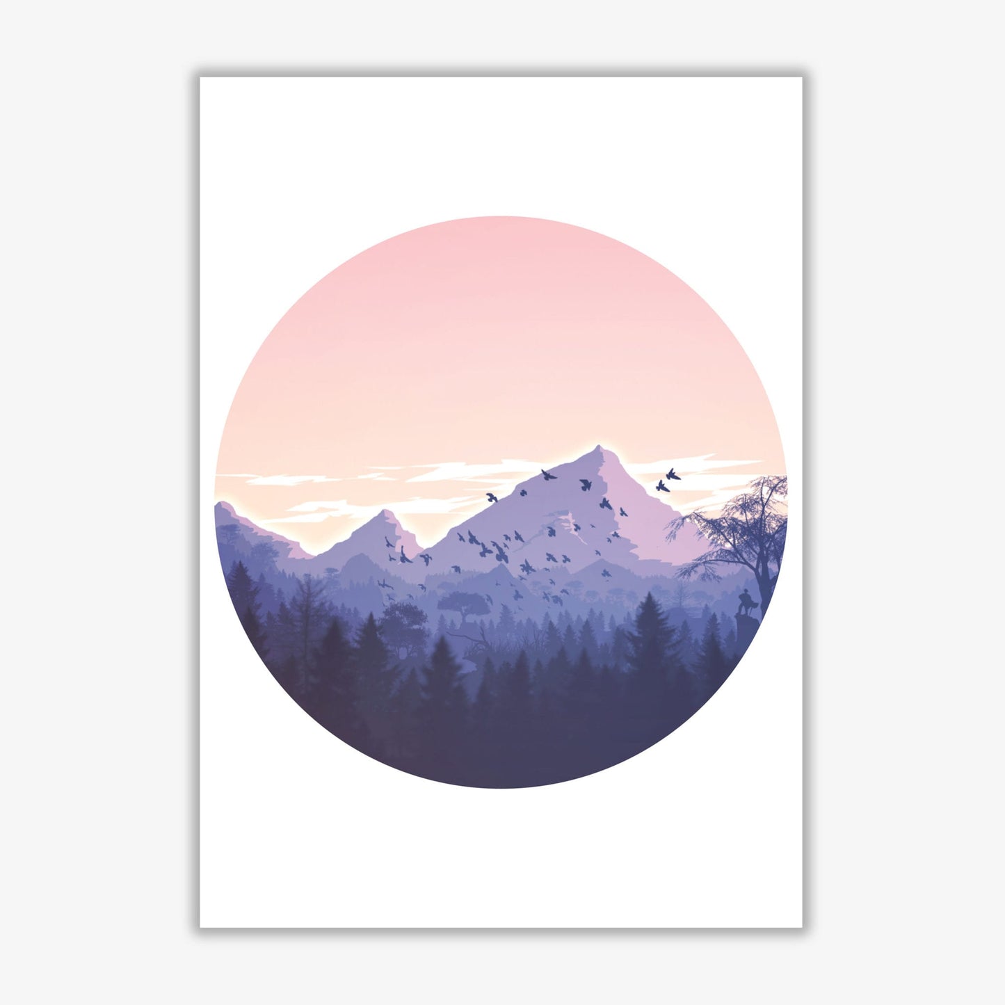 Pink mountains circle abstract modern fine art print
