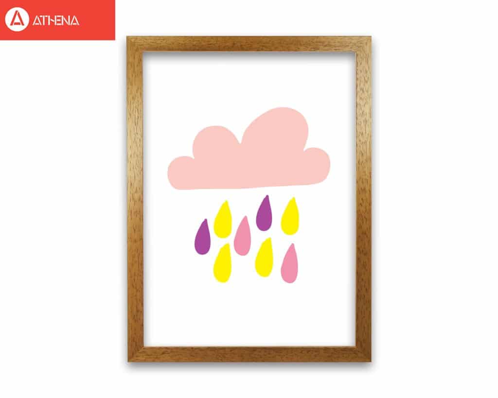 Pink rain cloud modern fine art print, framed childrens nursey wall art poster