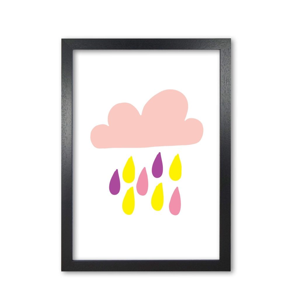 Pink rain cloud modern fine art print, framed childrens nursey wall art poster