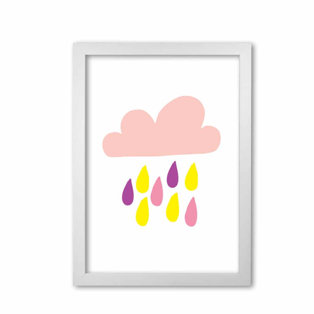 Pink rain cloud modern fine art print, framed childrens nursey wall art poster