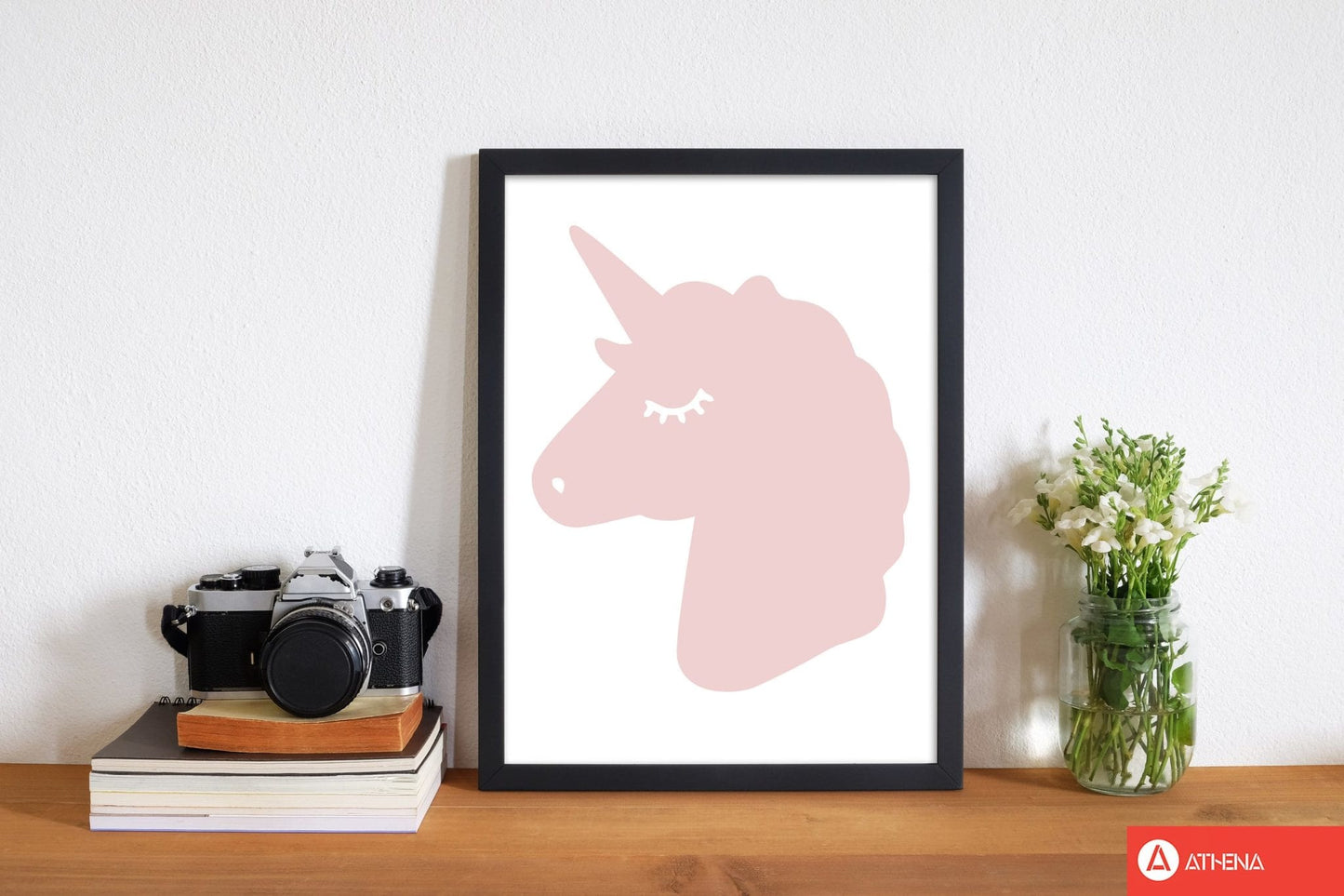 Pink unicorn head modern fine art print