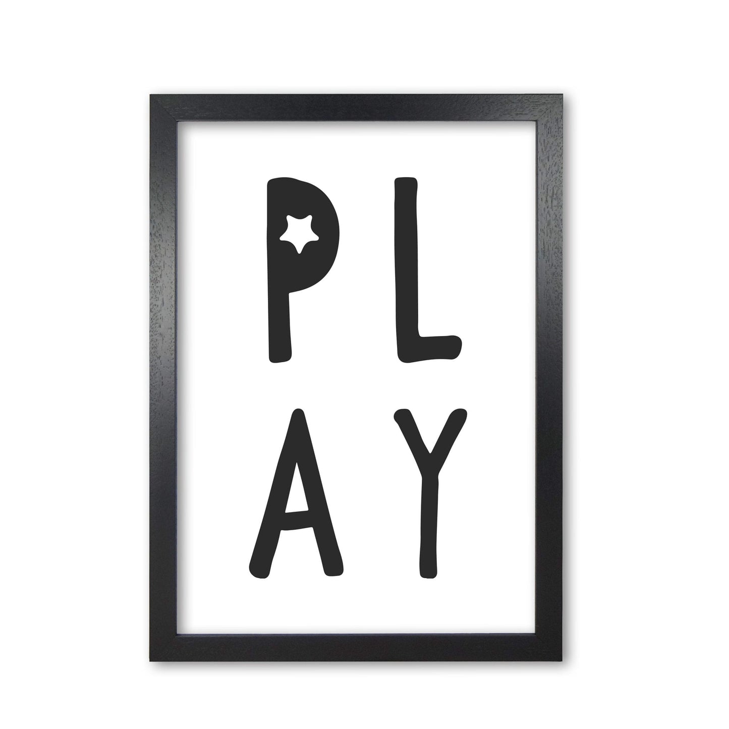 Play black modern fine art print, framed typography wall art