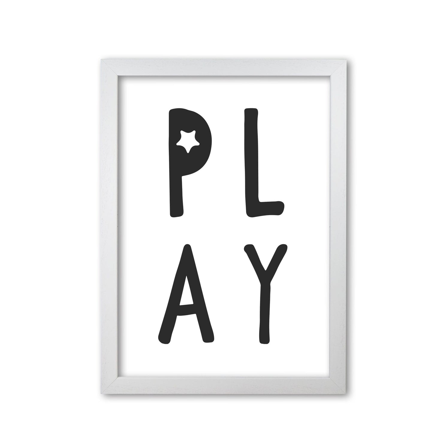 Play black modern fine art print, framed typography wall art