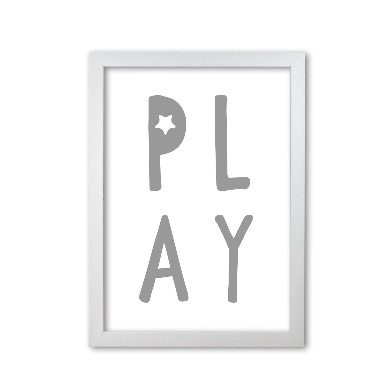 Play grey modern fine art print, framed typography wall art