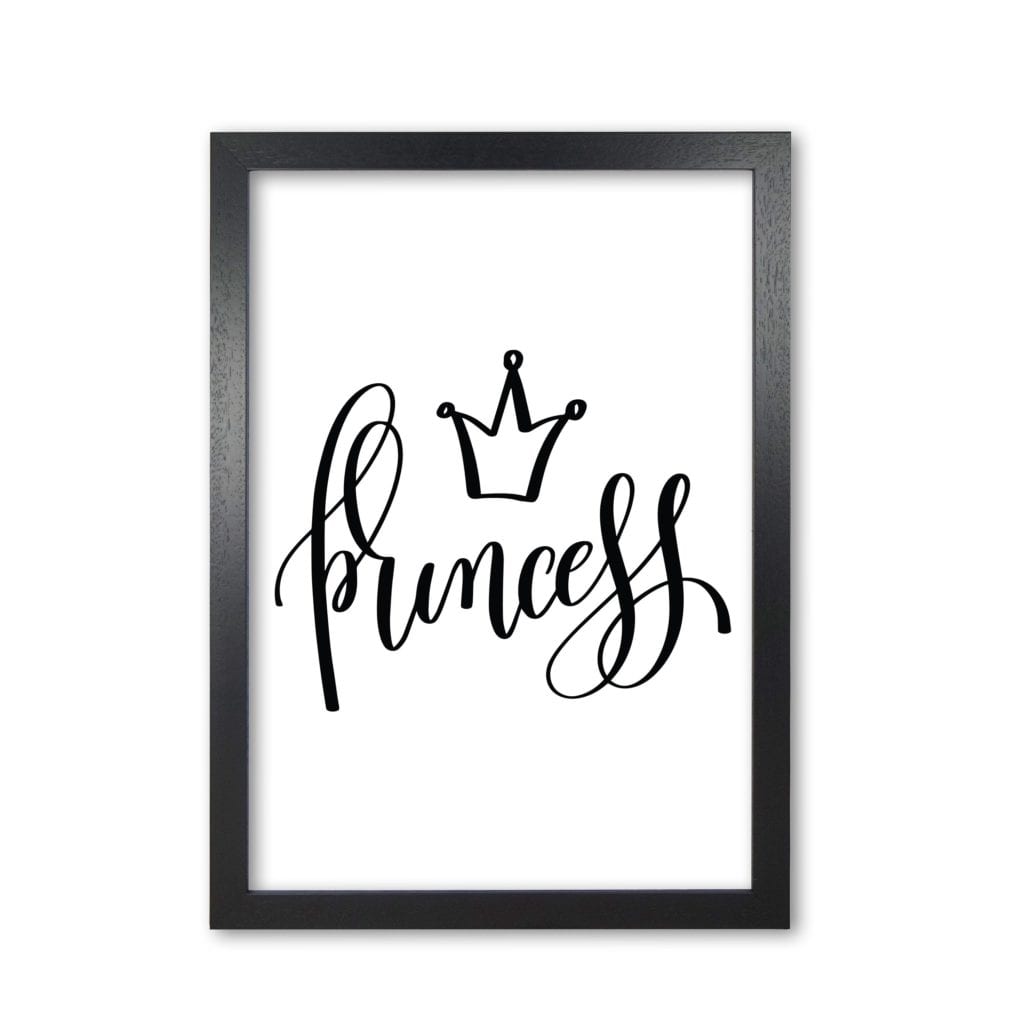 Princess black modern fine art print, framed childrens nursey wall art poster