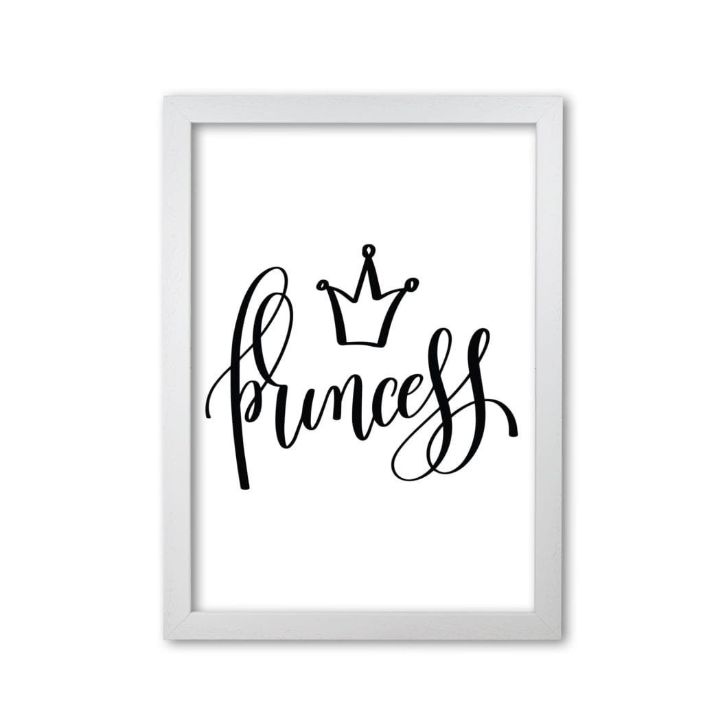 Princess black modern fine art print, framed childrens nursey wall art poster