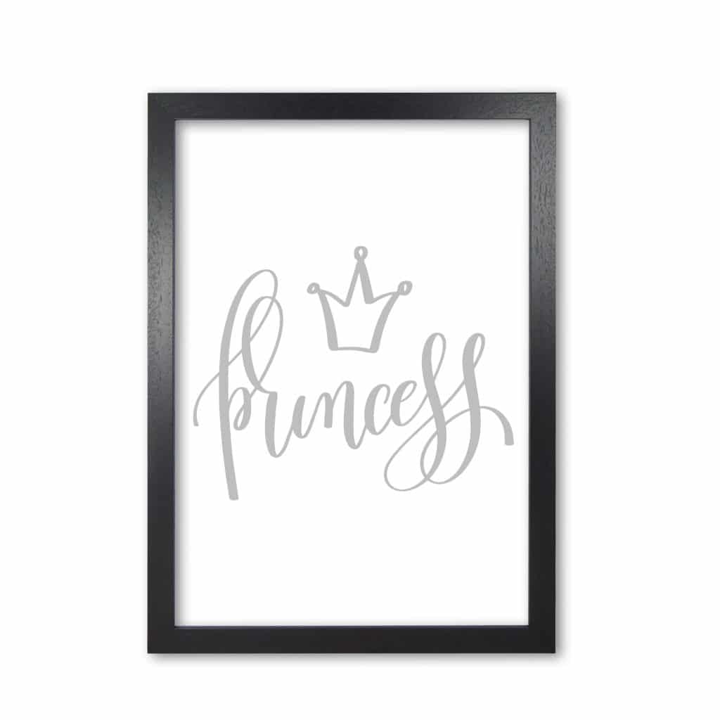 Princess grey modern fine art print, framed childrens nursey wall art poster