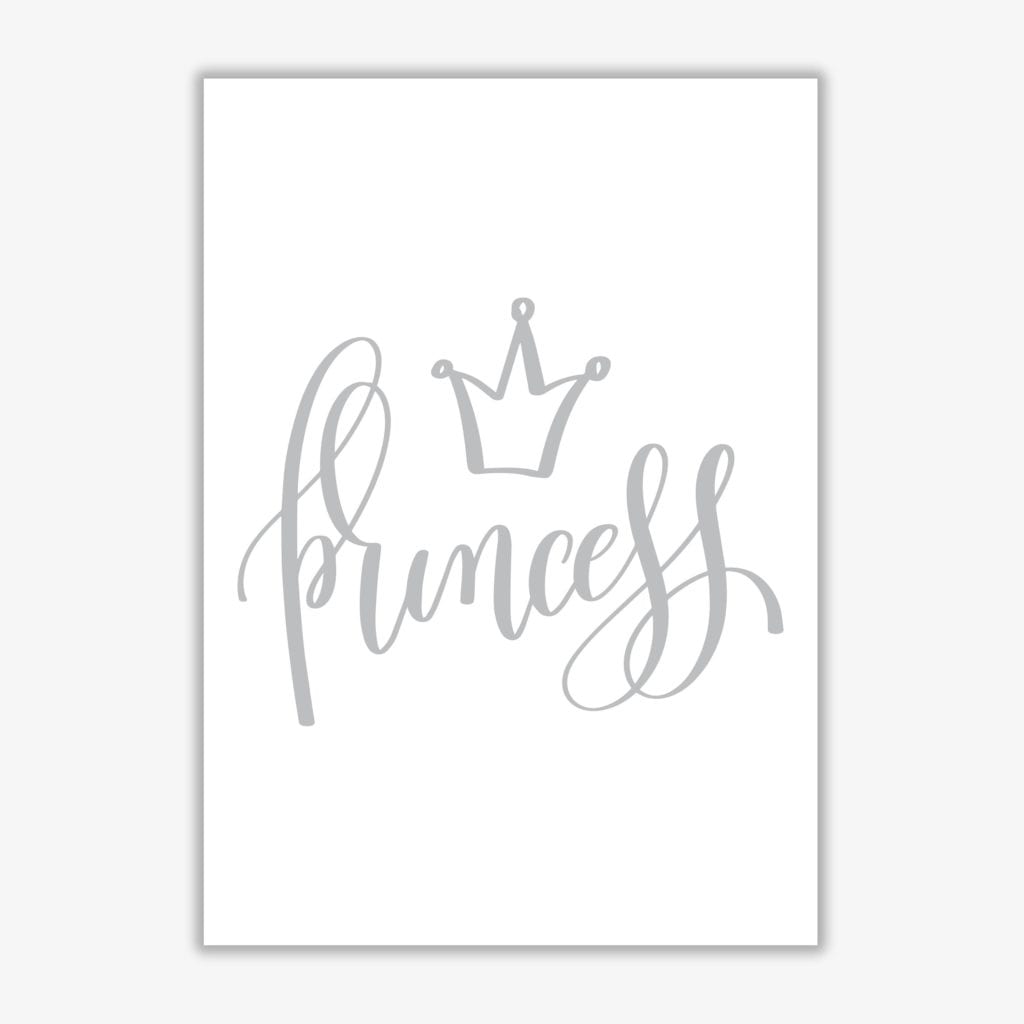 Princess grey modern fine art print, framed childrens nursey wall art poster