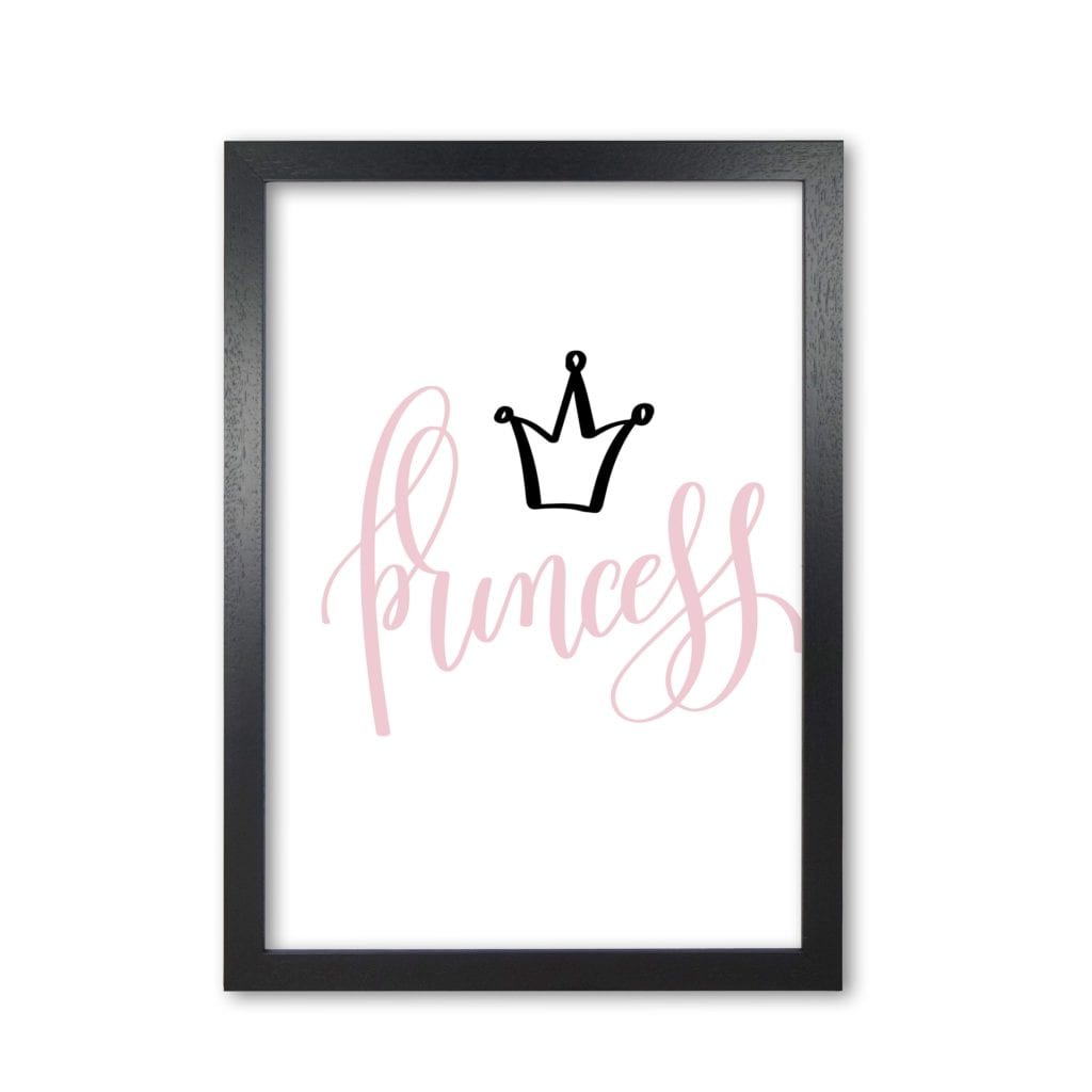 Princess pink and black modern fine art print, framed childrens nursey wall art poster