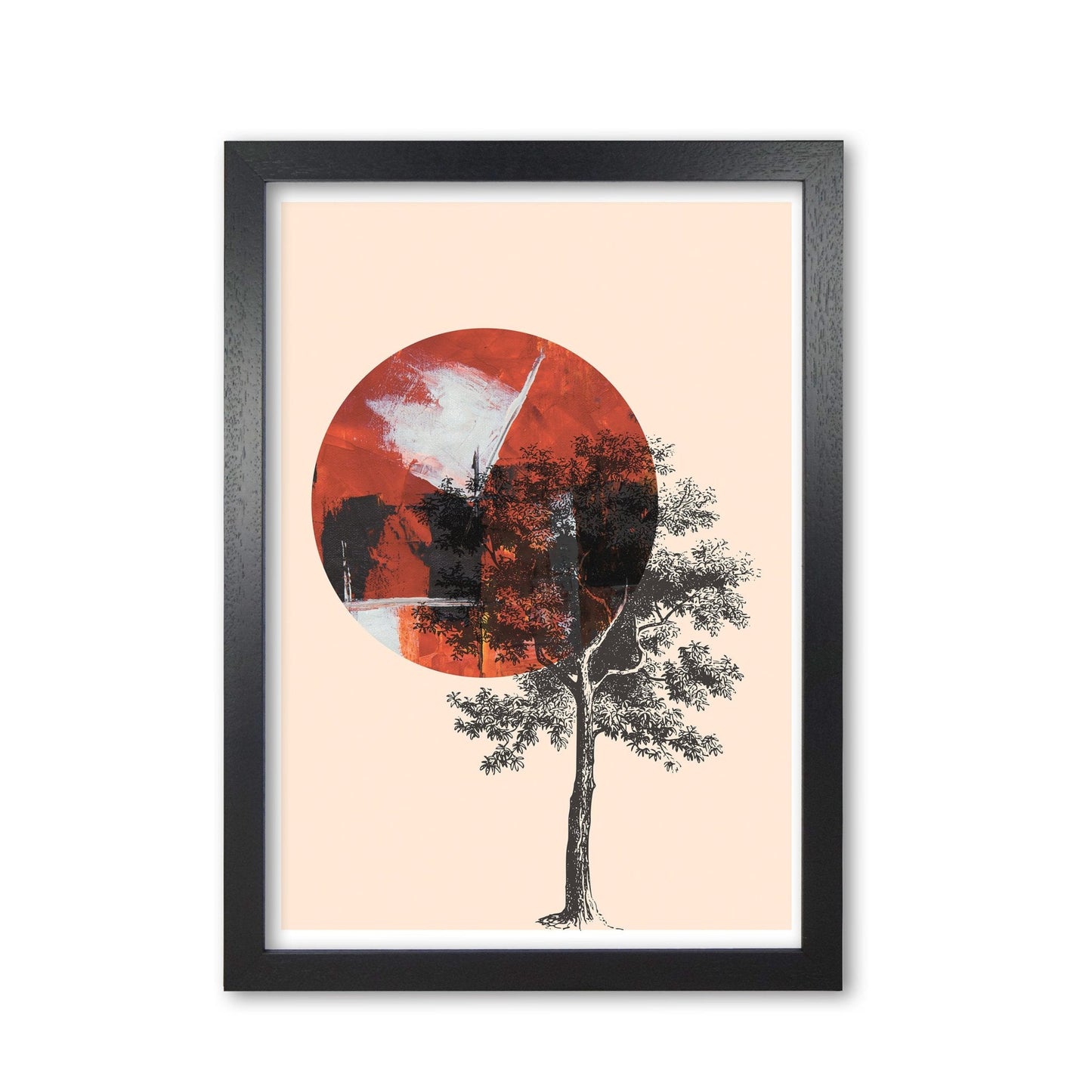 Red sun and tree abstract modern fine art print