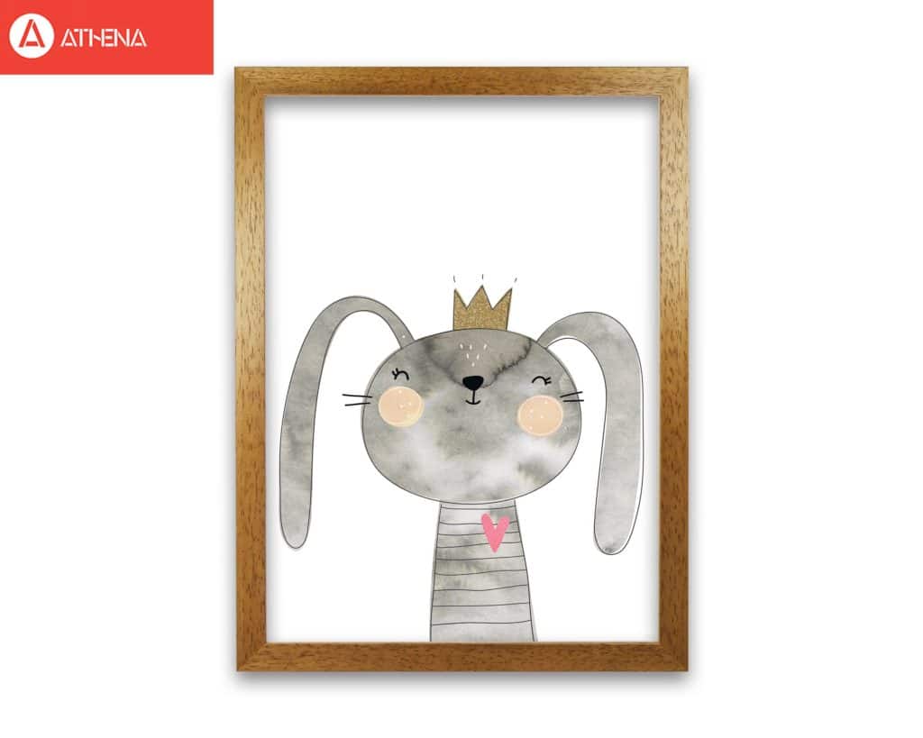 Scandi grey bunny watercolour modern fine art print, framed childrens nursey wall art poster