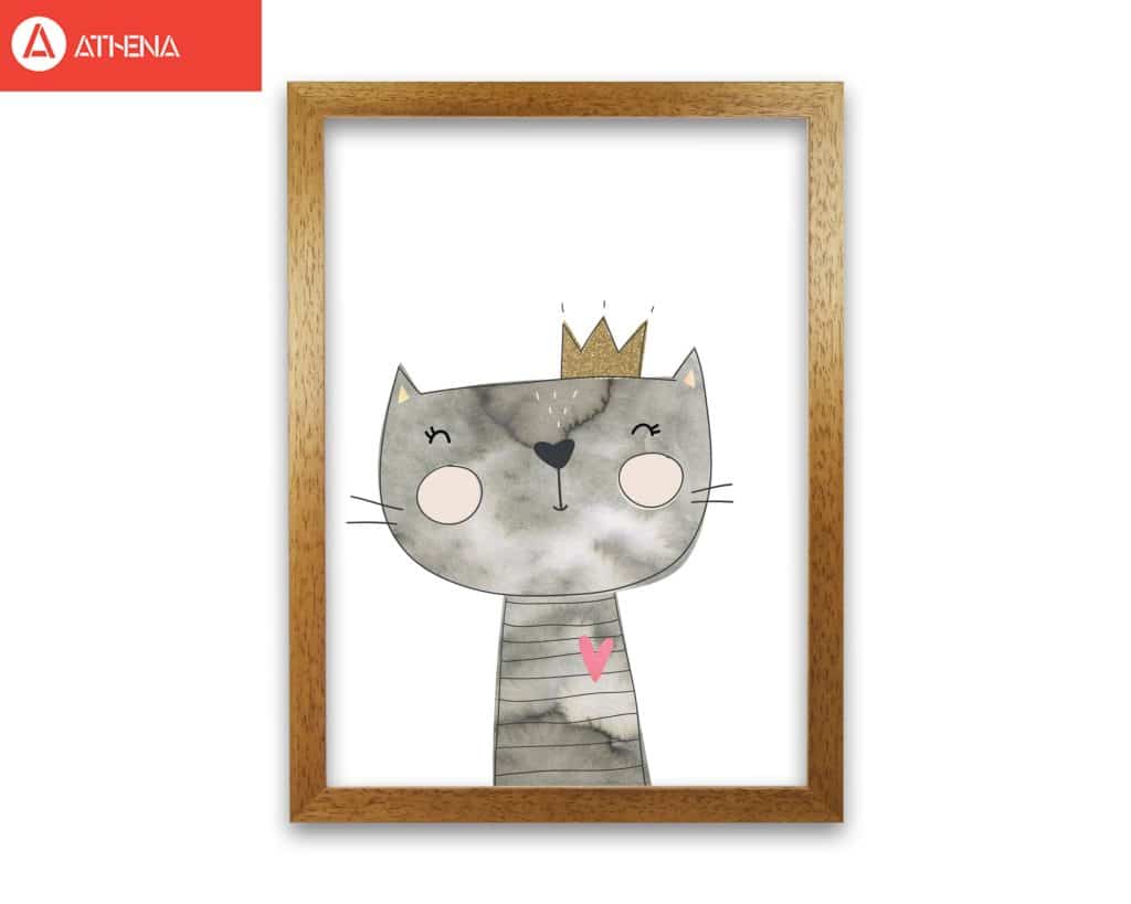 Scandi grey cat watercolour modern fine art print, framed childrens nursey wall art poster