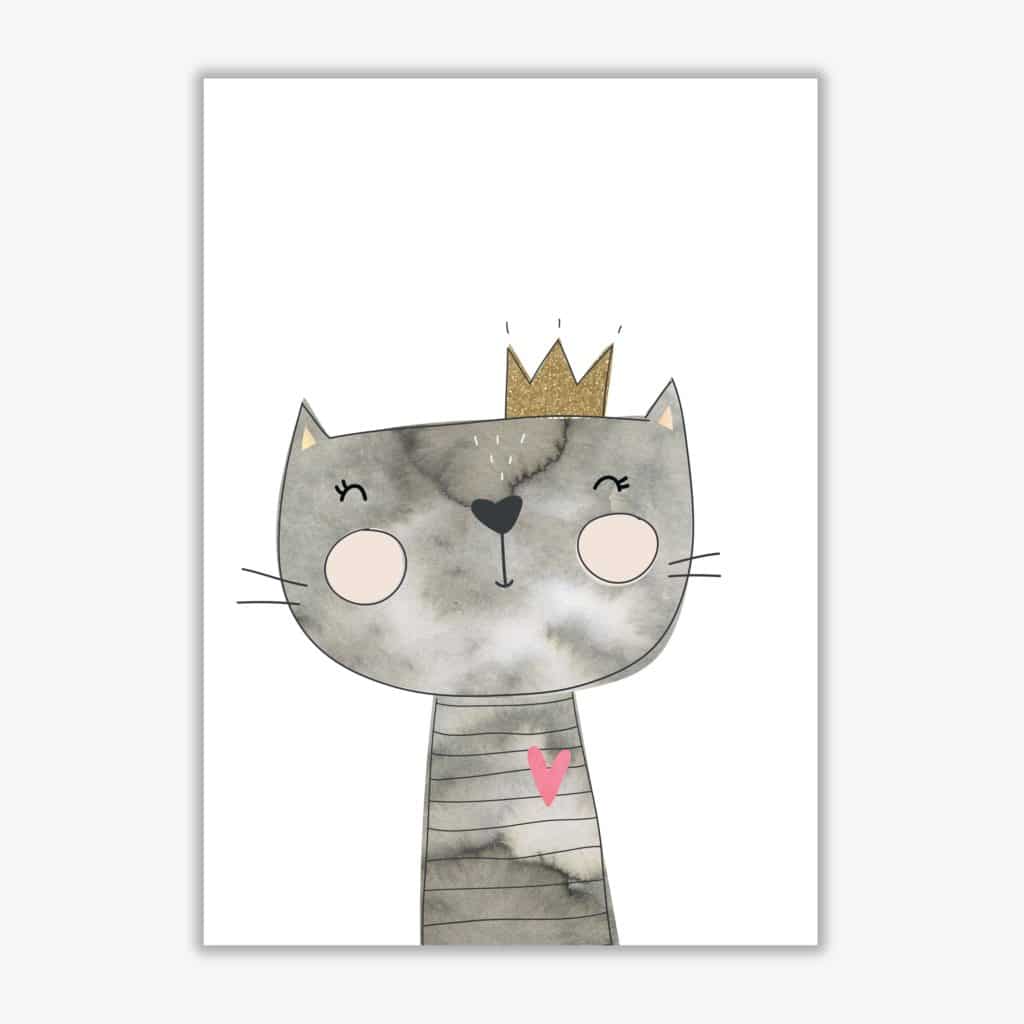 Scandi grey cat watercolour modern fine art print, framed childrens nursey wall art poster