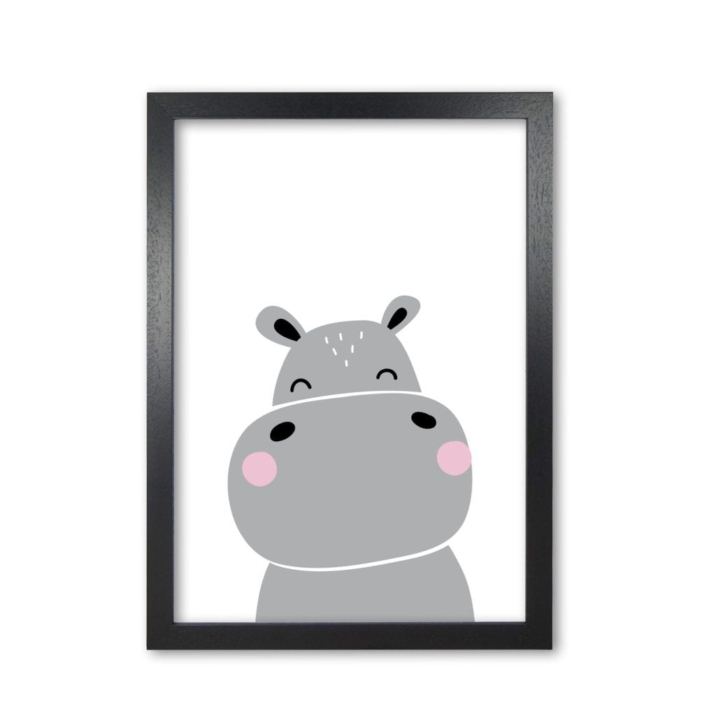 Scandi hippo modern fine art print, framed childrens nursey wall art poster
