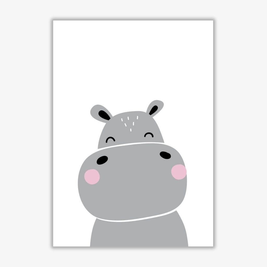 Scandi hippo modern fine art print, framed childrens nursey wall art poster