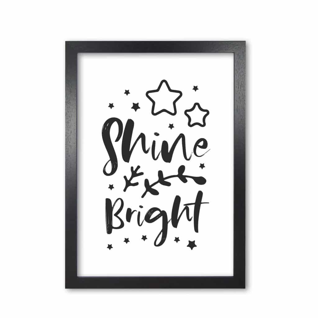 Shine bright black modern fine art print, framed childrens nursey wall art poster