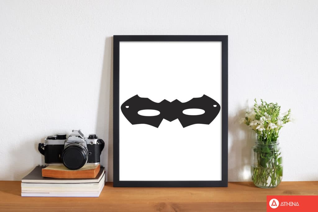 Superhero mask modern fine art print, framed childrens nursey wall art poster