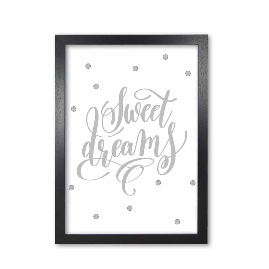Sweet dreams grey modern fine art print, framed childrens nursey wall art poster