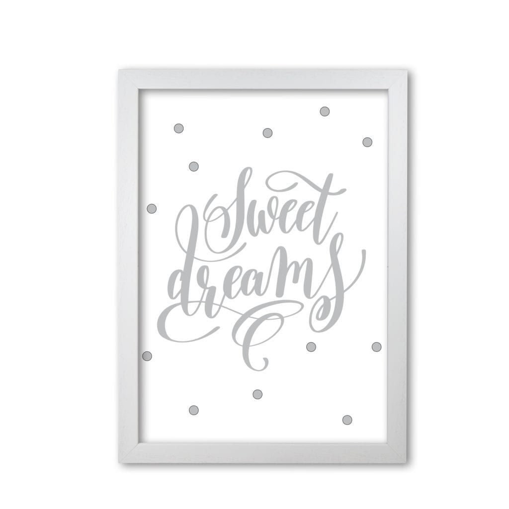 Sweet dreams grey modern fine art print, framed childrens nursey wall art poster