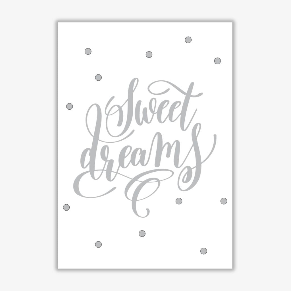 Sweet dreams grey modern fine art print, framed childrens nursey wall art poster