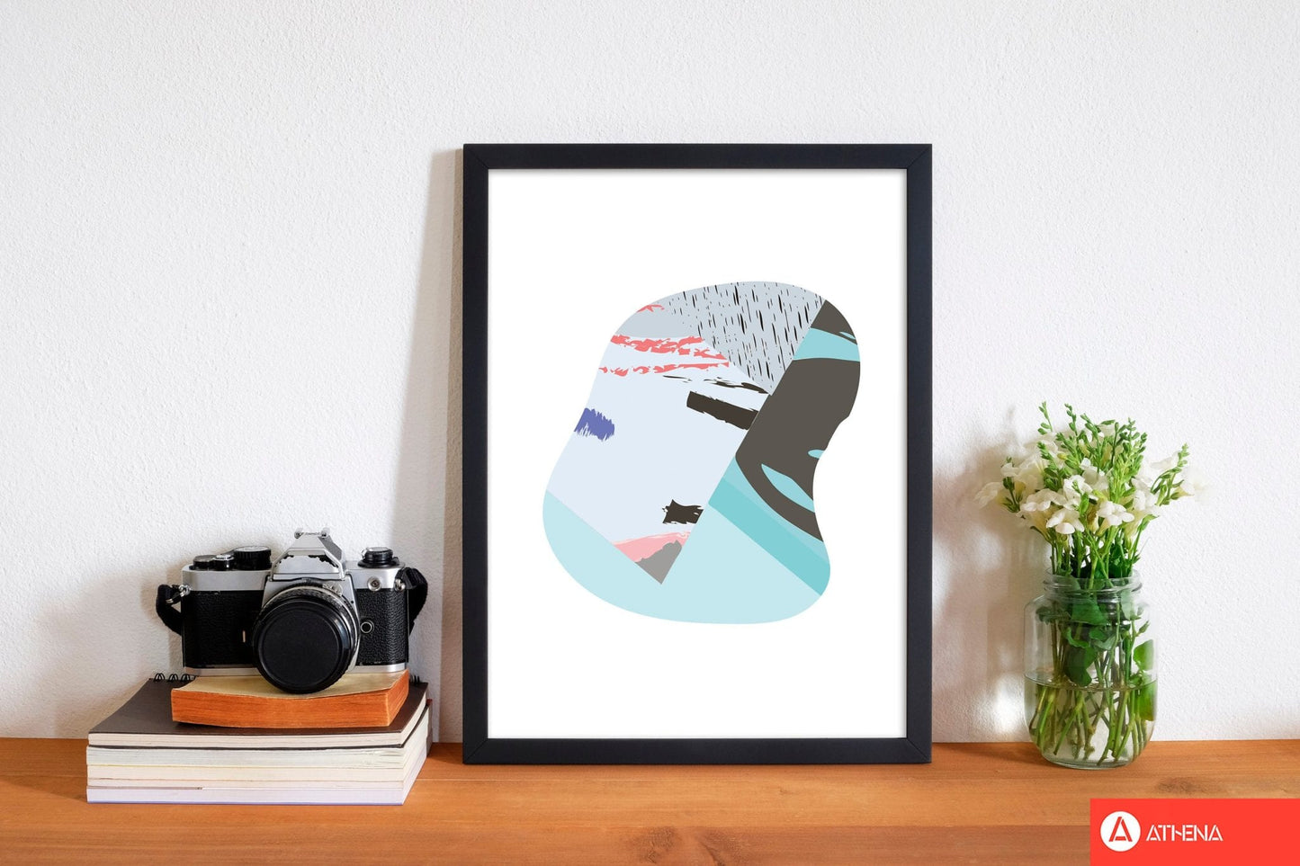 Teal abstract patterns shape modern fine art print