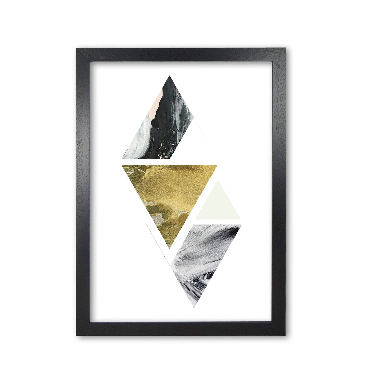 Textured peach, green and grey abstract triangles modern fine art print
