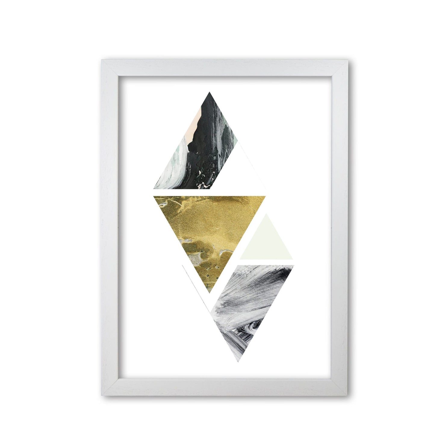 Textured peach, green and grey abstract triangles modern fine art print