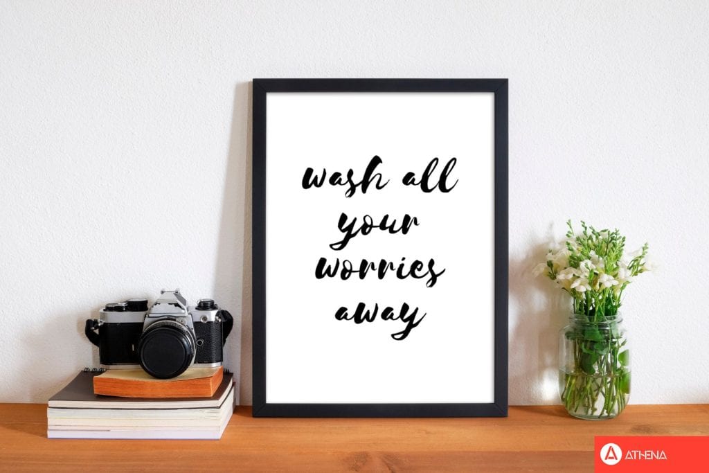 Wash all your worries away, bathroom modern fine art print, framed bathroom wall art
