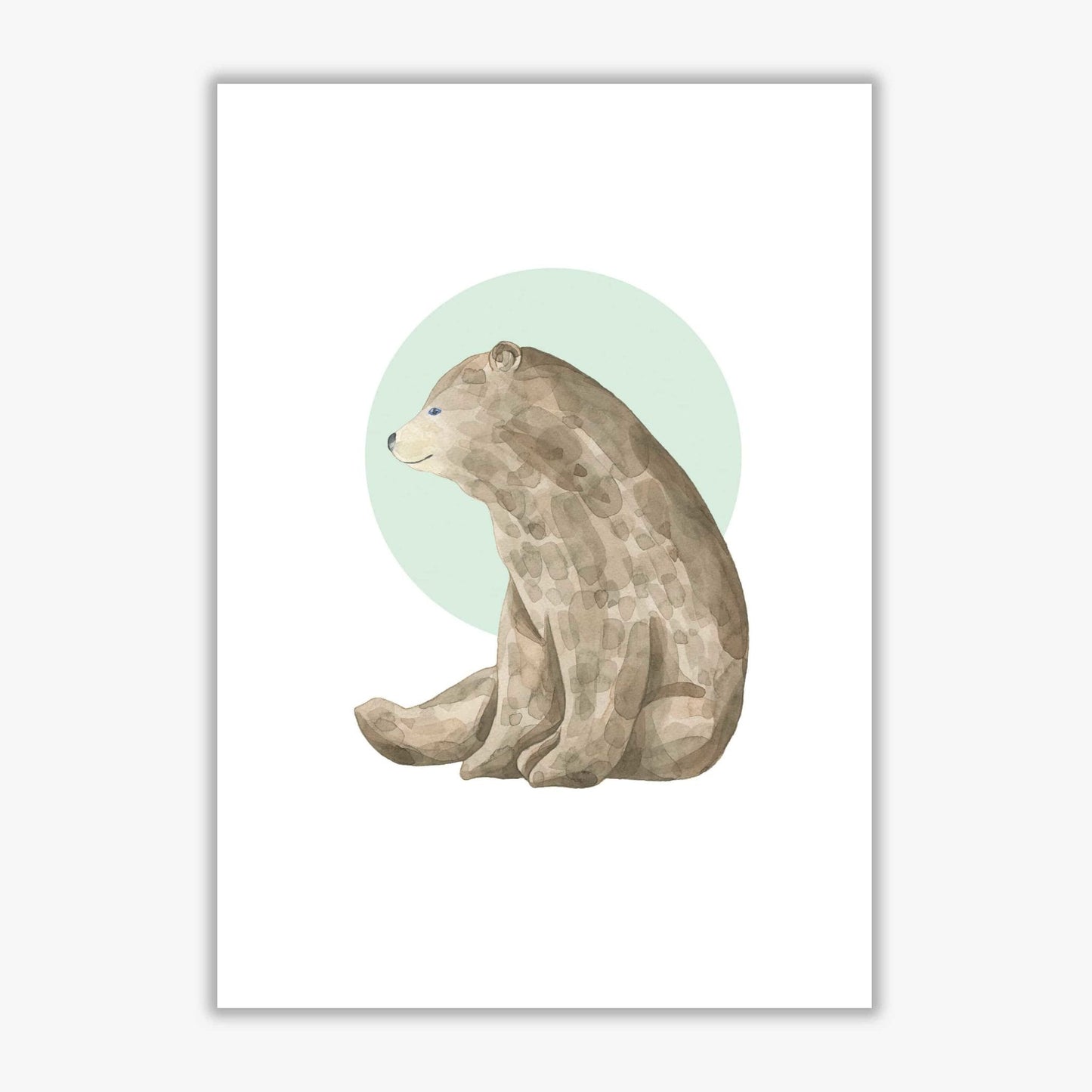 Watercolour bear with green circle modern fine art print