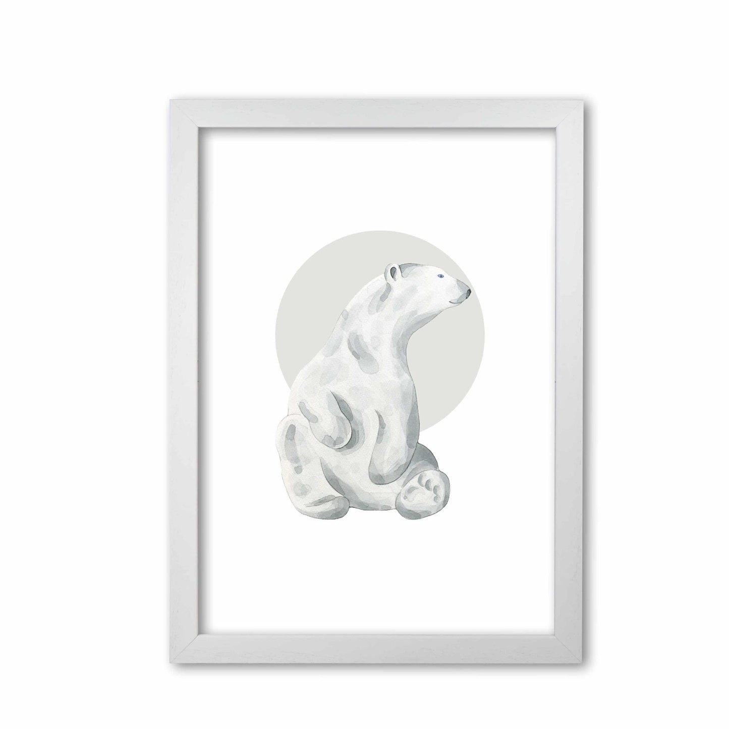 Watercolour polar bear with grey circle modern fine art print